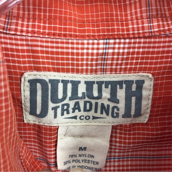 Duluth Men's Short Sleeve Button Down Shirt Orange Plaid Lightweight Size M - Picture 3 of 3